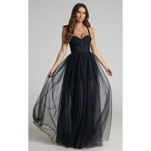 Showpo Emmary Bustier Bodice Tulle Gown in Black